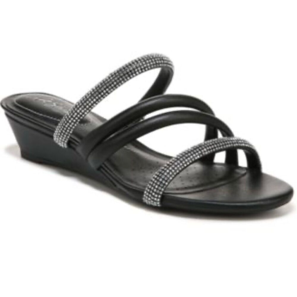 LifeStride Yours Truly2 Black & Silver Comfort Sandals sz 7.5 W NWOT